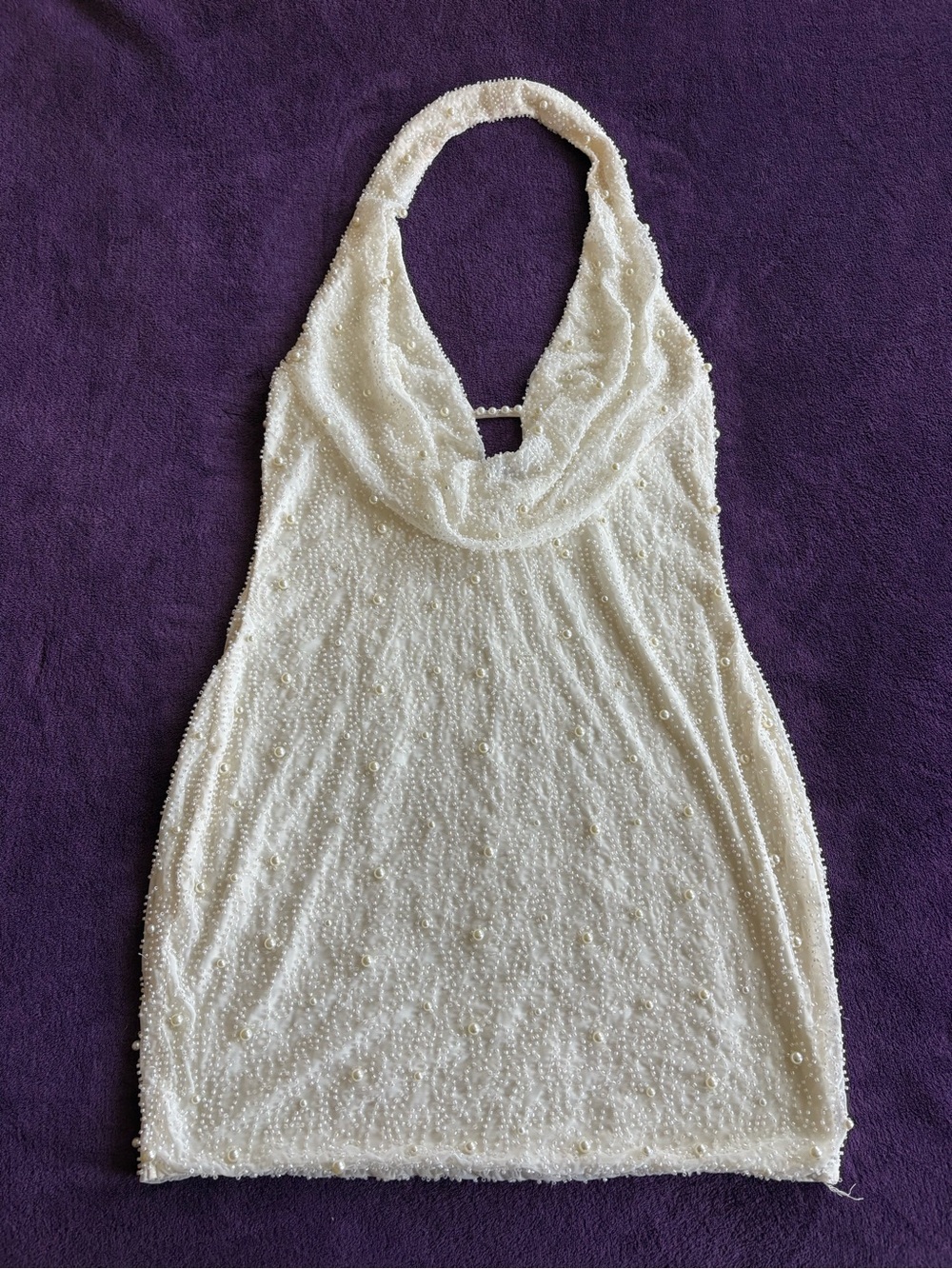 Oh Polly Ivory Beaded Halter Mini Dress